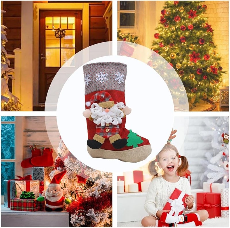 جوارب عيد الميلاد مع 3 ندفات ثلجية نمط الرجل العجوز ديكورات عائلية للعطلات - Image 4